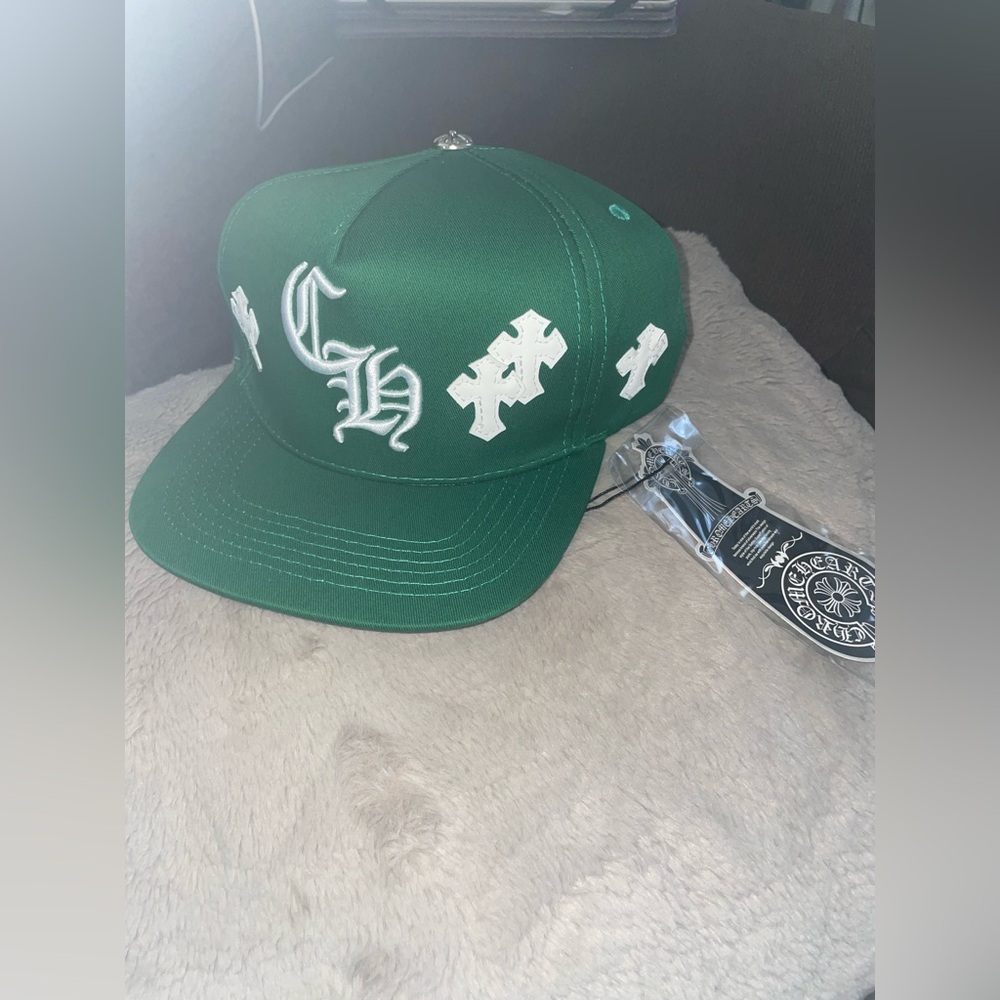 Chrome Hearts Green Hat White Crosses Men OS